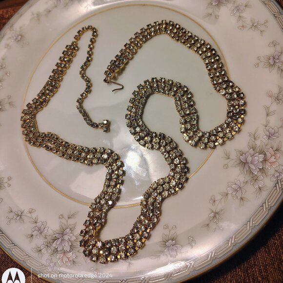 Vtg MCM Triple Row 3 Stand High End Faceted Link Rhinestone Belt - Picture 3 of 7